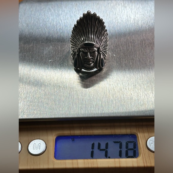 Vintage Signed Ted Ott Sterling Silver 925 Native Indian Chief Onyx Headdress - Picture 9 of 9